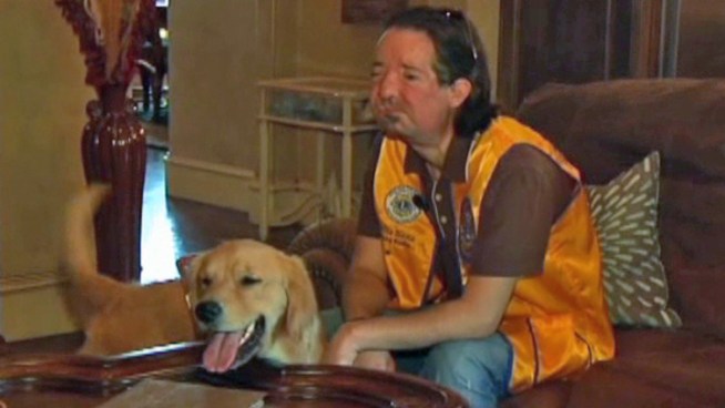 A Fort Worth man who became the first person in the country to receive a full facial transplant has reached a major milestone.  NBC 5 was there as Dallas Wiens showed off his new canine companion.