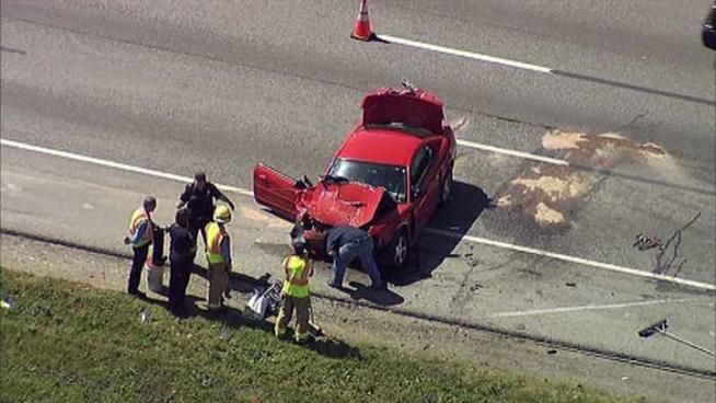 A driver is accused in a string of hit-and-run crashes that ended with a crash into a parked police cruiser at Interstate 635 and La Prada.