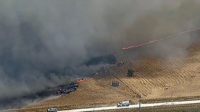 A grass fire in Denton County near Pilot Point was fueled by strong winds Wednesday afternoon.