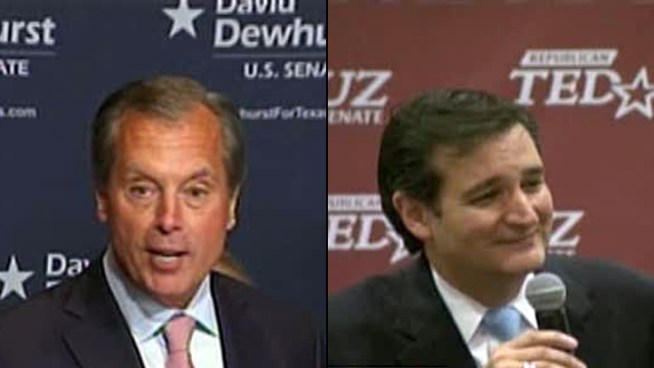 Lt. Gov. David Dewhurst and Ted Cruz will face each other in July in a runoff for the Republican nomination to the U.S. Senate. Former Dallas Mayor Tom Leppert, who finished third, conceded his race for the seat, which is being vacated by retiring Sen. Kay Bailey Hutchison.