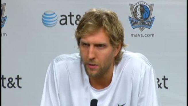 Mavericks star Dirk Nowitzki says he's encouraged after the first knee surgery of his career but says a timetable for his return is 