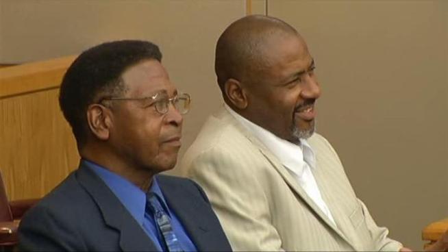 Judge Susan Hawk apologizes for the wrongful conviction of James Curtis Williams and Raymond Jackson. Both men were exonerated for abducting, shooting, and raping a woman in Uptown Dallas in 1983.