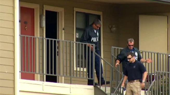 A man in the apartment is being held on suspicion of possession of prohibited weapons.