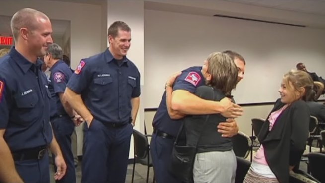 Joy Dickey thanked first responders who saved her life when she had a heart attack back in February.