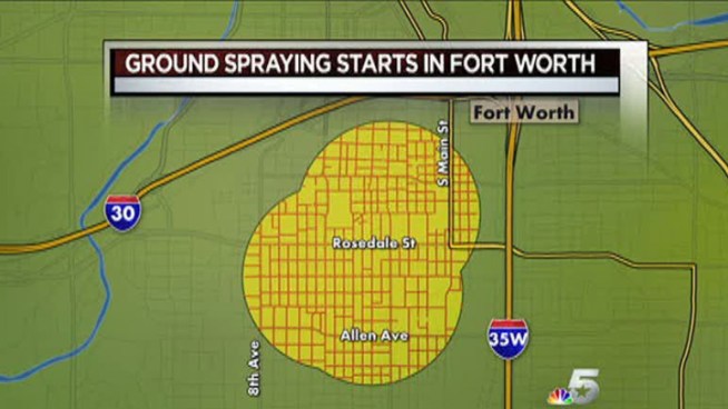 Fort Worth is spraying a small area of the city just south of downtown for mosquitoes this weekend, the first ground spraying in the city in 20 years.