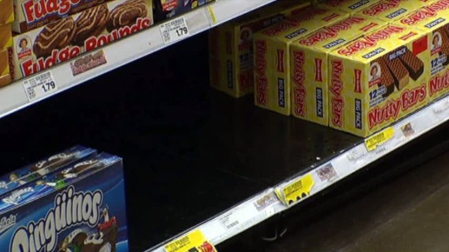 Customers have cleared store shelves of Hostess products such as Twinkies, and store operators say they aren't scheduled to receive any more shipments.