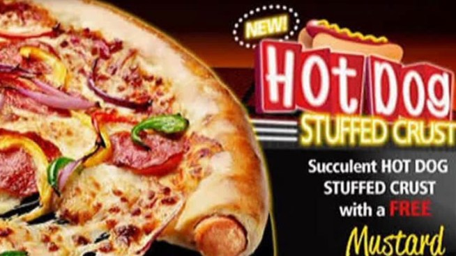 Pizza Hut UK is making its way into the junk food hall of fame with its menu's newest addition -- a hot-dog stuffed crust pizza.