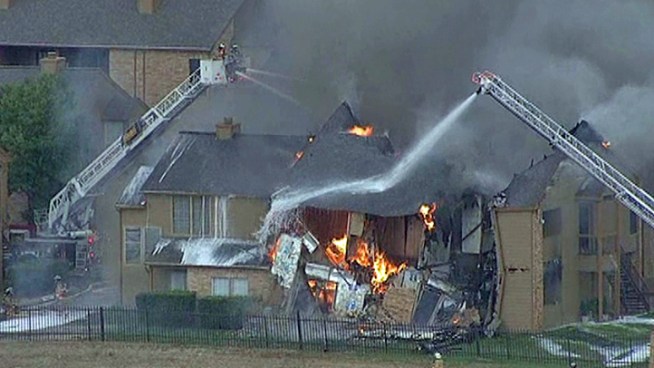 Heavy smoke and damage after a two-story apartment fire breaks out in Irving.
