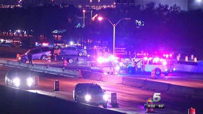 LBJ Freeway partially closed Saturday morning between Josey and Marsh Lane after an overnight crash spilled diesel fuel onto the highway.