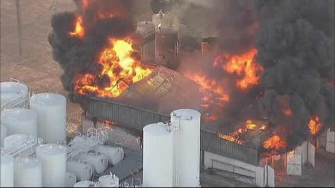 Investigators continue to investigate the plant where a massive chemical fire erupted last Friday.