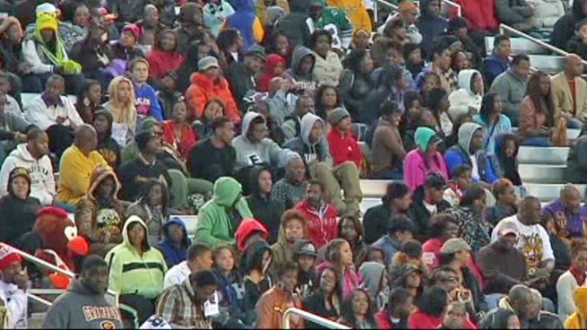 Fans braved chilly temperatures at the Cotton Bowl in Dallas.