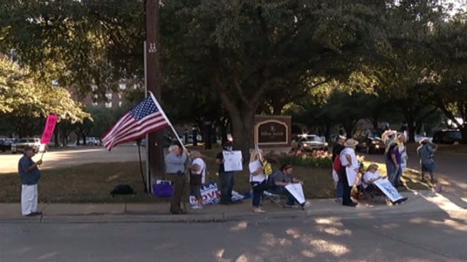 Republican presidential nominee Mitt Romney was in Dallas for a fundraiser. A few dozen protesters demonstrated outside of the Hilton Anatole.