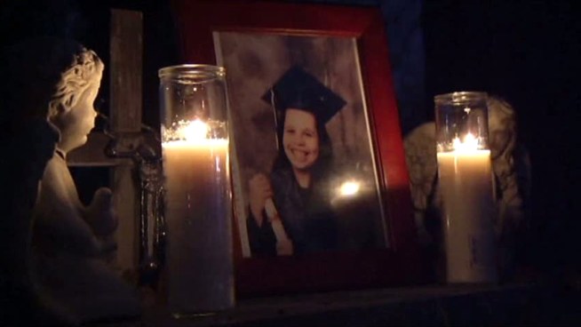 Family and friends gather for a candlelight vigil the day before one of the two men convicted in her torture-slaying is scheduled to be executed.