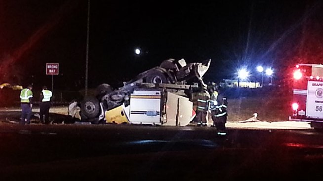 The driver of a street sweeper was airlifted to the hospital after the sweeper flipped on state Highway 121 in Grapevine Friday morning.