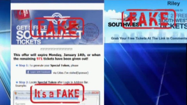 Southwest Airlines says links appearing on social media that promise free tickets are not legitimate.