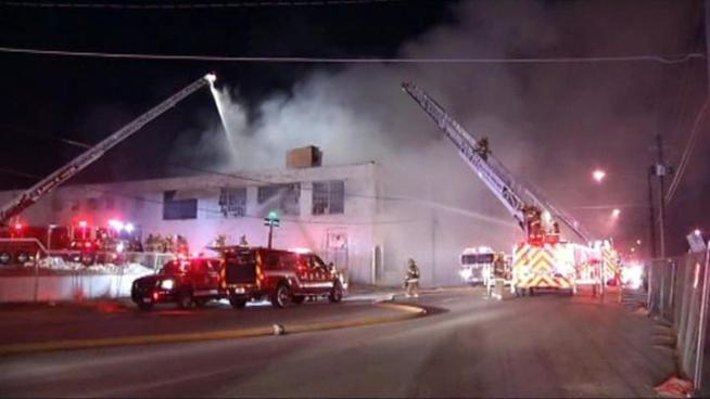 Raw video of a 4-alarm warehouse fire in Dallas.