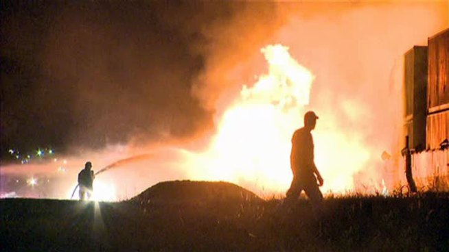 No one was injured when a tanker truck carrying gasoline exploded after being hit by a freight train in Wills Point early Thursday morning.