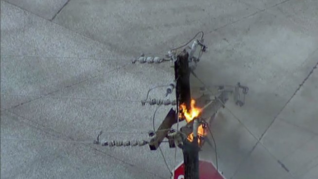 Interstate 30 was closed Thursday morning between Garland and Rowlett due to a utility pole that caught fire.