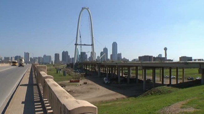 The Margaret Hunt Hill Bridge gets concrete.