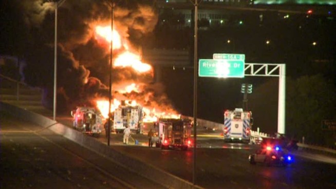 A wrong-way driver is blamed for a fatal crash that caused a tanker truck to explode early Monday morning.