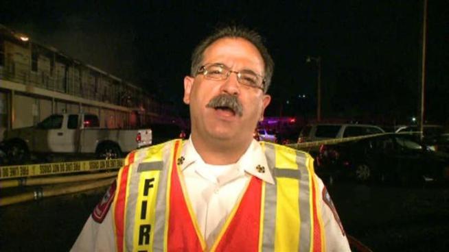 Irving Fire Chief Mario Molina talks about an apartment fire that displaced nearly 100 people early Thursday.