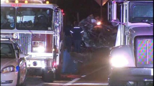 A car going the wrong way on eastbound Interstate 30 in Dallas collided with an 18-wheeler Friday just after 3 a.m. at the 2nd Avenue ramps, forcing crews to shut down all eastbound lanes through rush hour.
