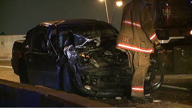 A car driving the wrong way Monday morning hit an Irving Independent School District truck head on in Irving.