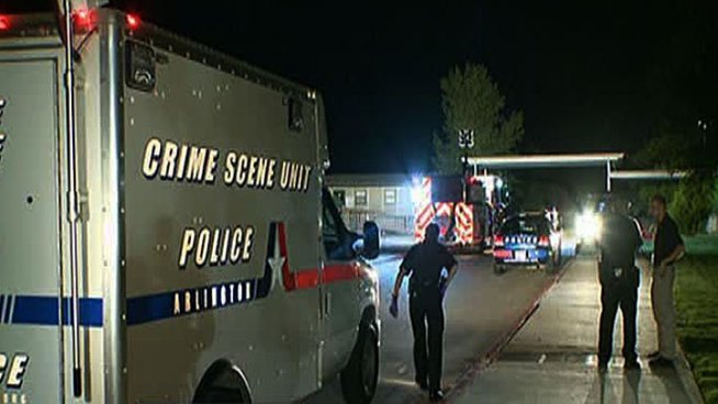 Arlington police are searching for a shooter after two people were shot behind Glenn Harmon Elementary School Tuesday night.