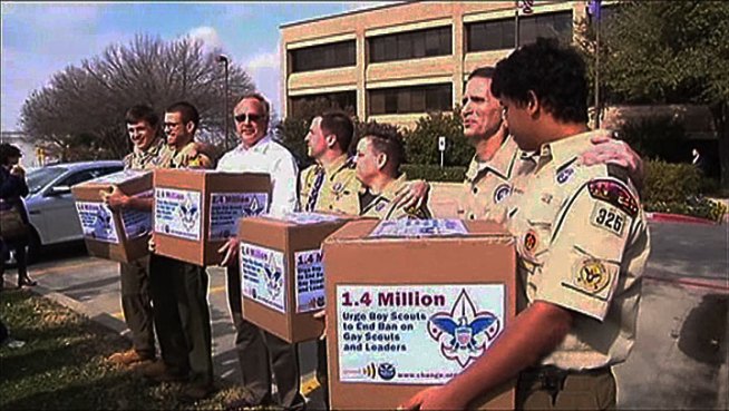 The Boy Scouts of America received more than 1.4 million signatures Monday at its national headquarters in Irving asking for the organization to accept gay members.