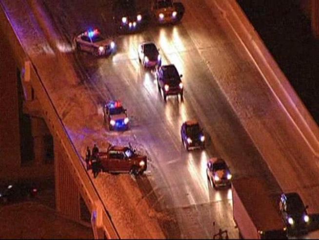 Chopper 5 takes a look at treacherous road conditions on I-30 as the snow and ice that thawed during the day Friday refroze as temperatures dropped after the sun went down.