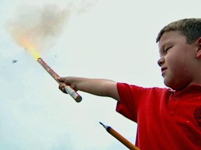 Several small firework stands on the east side of <a title=