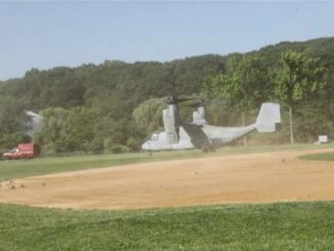 Military aircraft lands hard on <a title=