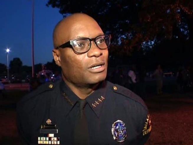 Dallas Police Chief David Brown meets with homeowners concerned about crime during the annual Neighborhood Night Out.