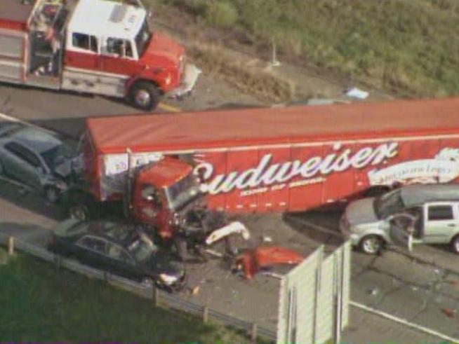 A multi-vehicle wreck involving a Budweiser 18-wheeler Thursday shut down Interstate 20 between the 410 and 408 exits, Weatherford police said.