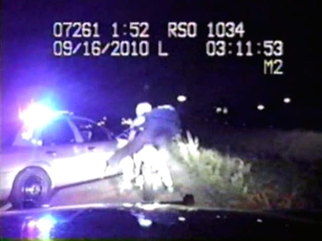 Footage from the dashboard camera of a Rockwall County Sheriff's deputy of a pursuit and arrest of <a title=