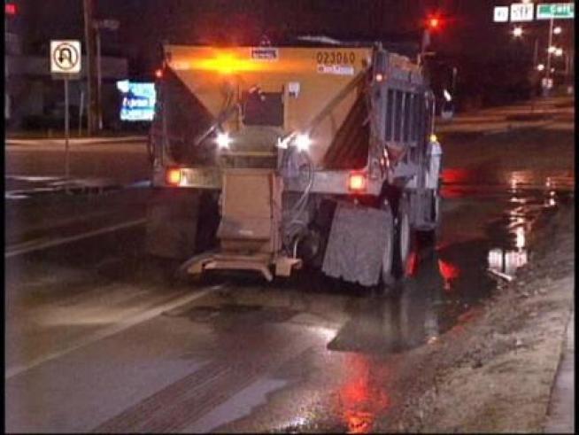 Sand trucks along Coit Blvd in Dallas sanded icy patches in preparation for morning rush hour.