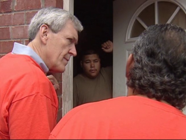 Going door to door to go back to school.