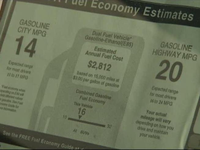 State officials are considering a hundred dollar surcharge on new vehicles which don't meet federal fuel efficiency standards.