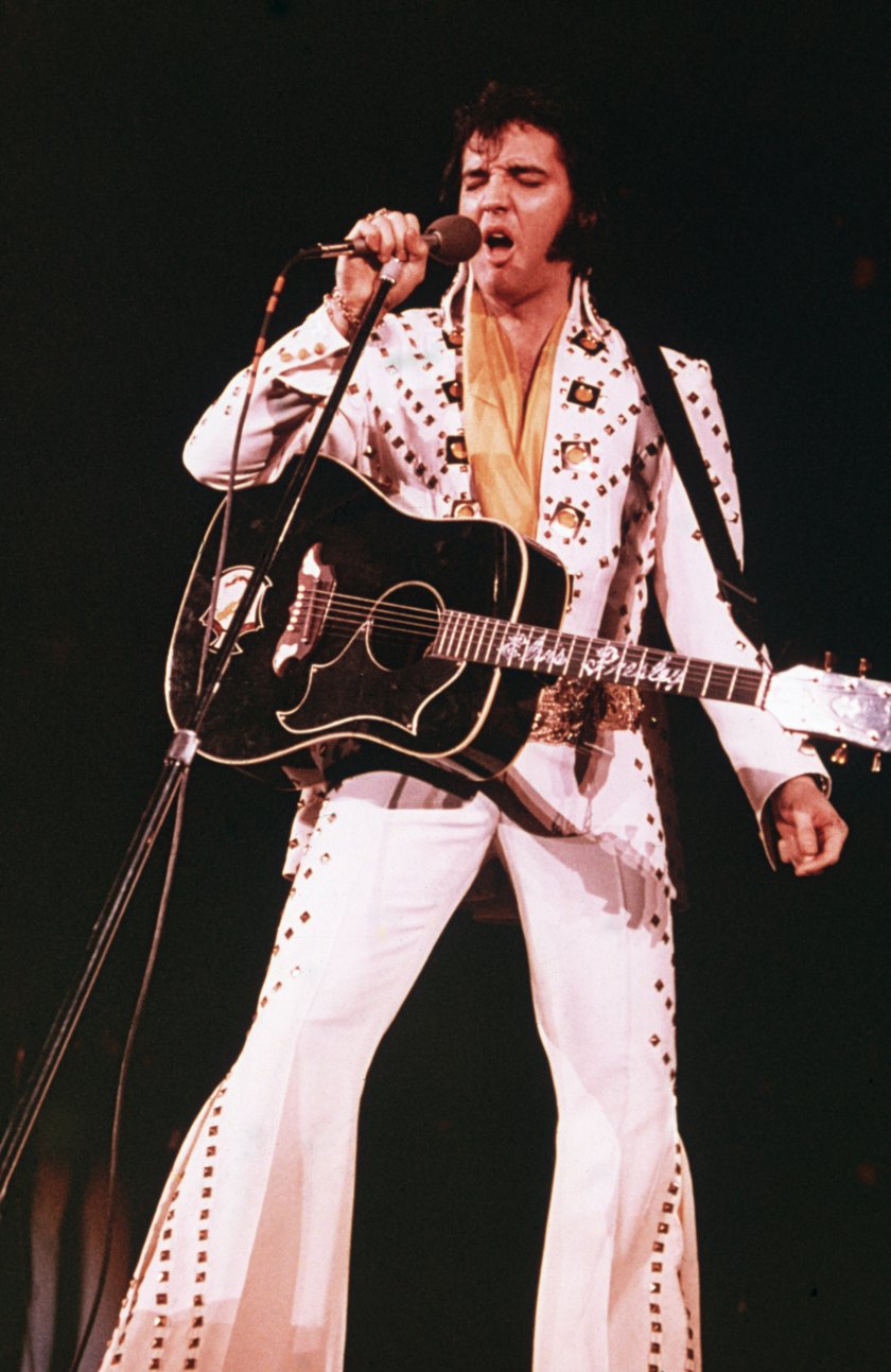 Elvis Presley performs circa 1975.