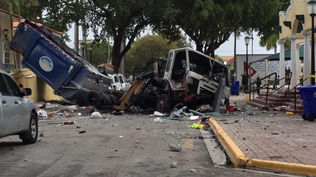 Garbage Truck Drives Off Highway Ramp in MiamiDade NBC 5 DallasFort