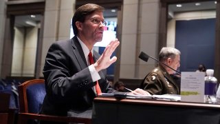 Secretary of Defense Mark Esper arrives on July 9, 2020, for a House Armed Services Committee hearing on "Department of Defense Authorities and Roles Related to Civilian Law Enforcement," in Washington, D.C.