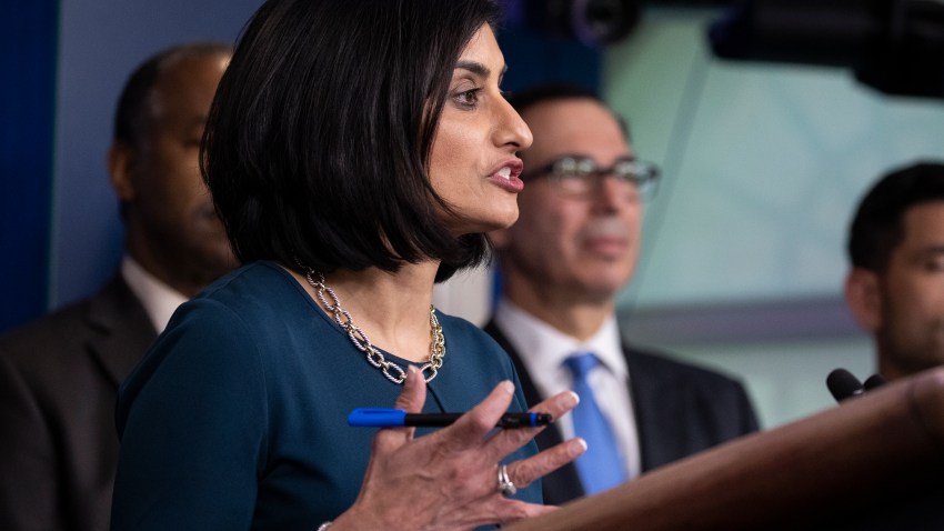 In this March 14, 2020, file photo, administrator of the Centers for Medicare and Medicaid Services Seema Verma, speaks during a news conference about the coronavirus in the James Brady Briefing Room at the White House in Washington.