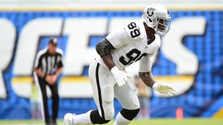 Aldon Smith #99 of the Oakland Raiders comes off the line during the game against the San Diego Chargers at Qualcomm Stadium on Oct. 25, 2015 in San Diego, California.