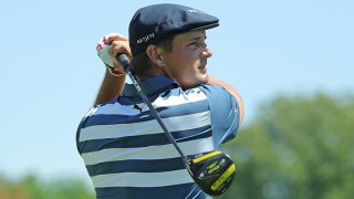 Bryson DeChambeau of the United States plays a shot during the final round of the Rocket Mortgage Classic on July 5, 2020 at the Detroit Golf Club in Detroit, Michigan.
