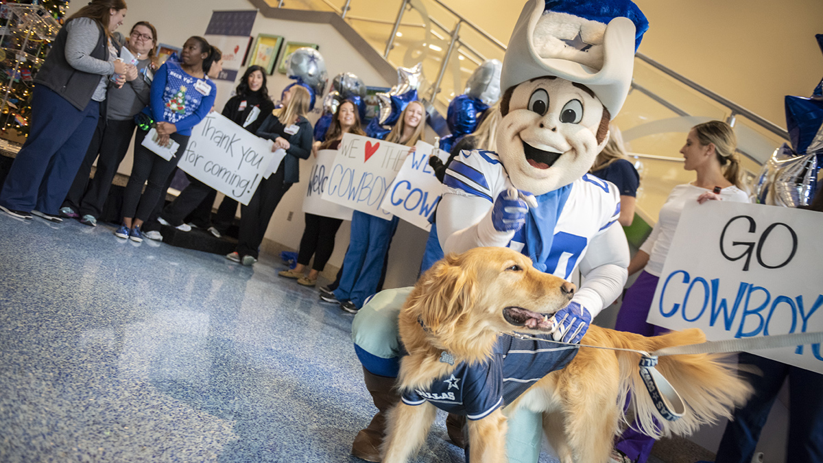 Rowdy, the Dalas Cowboys mascot, gets the crowd fired up before