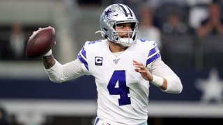 Dak Prescott #4 of the Dallas Cowboys throws a pass in the first quarter against the Washington Redskins in the game at AT&T Stadium on Dec. 29, 2019 in Arlington, Texas.