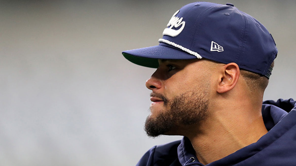 Dak Prescott of the Dallas Cowboys warms up prior to a game against News  Photo - Getty Images