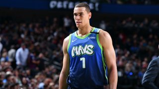 Dwight Powell #7 of the Dallas Mavericks looks on during a game against the Portland Trail Blazers on Jan. 17, 2020 at the American Airlines Center in Dallas, Texas.