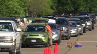 The largest North Texas mobile food pantry yet in this coronavirus disaster was staged Thursday at Dallas Fair Park by the North Texas Food Bank (NTFB)