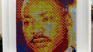 The students at Galloway Elementary built this MLK mosaic out of Rubik’s cubes. They used 208 cubes in all.